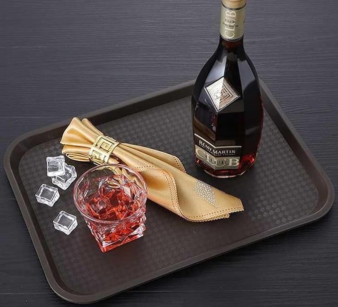 Yarlung 12 Pack Plastic Fast Food Trays, 13.7 x 10.5 Inch Rectangular Cafeteria Trays Restaurant Serving Tray for Coffee Table, Kitchen, Party, Brown