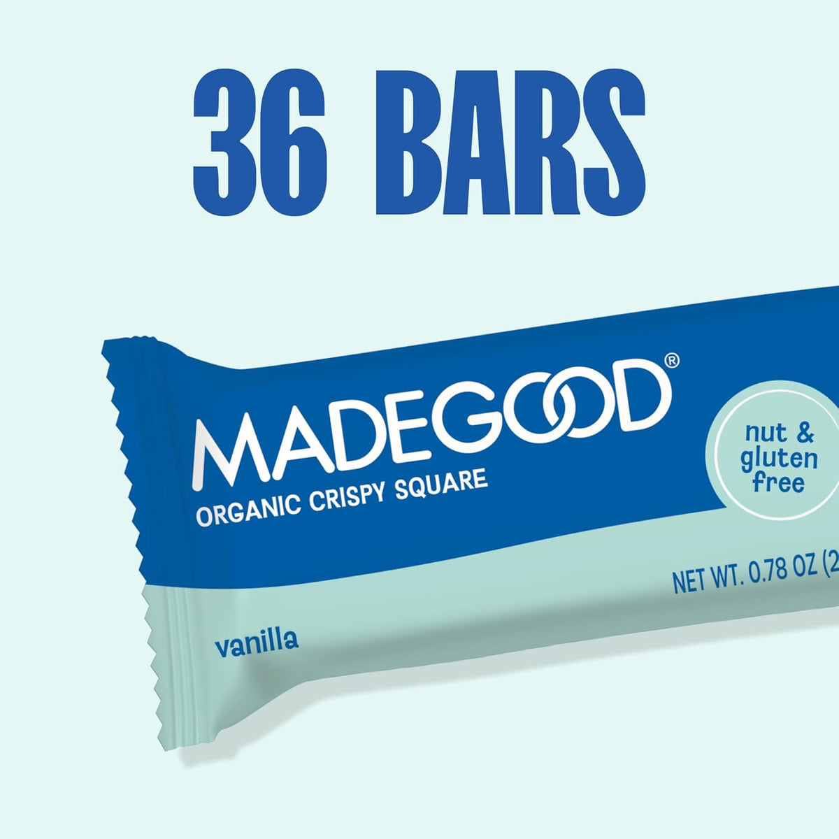 MadeGood Crispy Squares, Vanilla (36 Count) Gluten Free Snacks