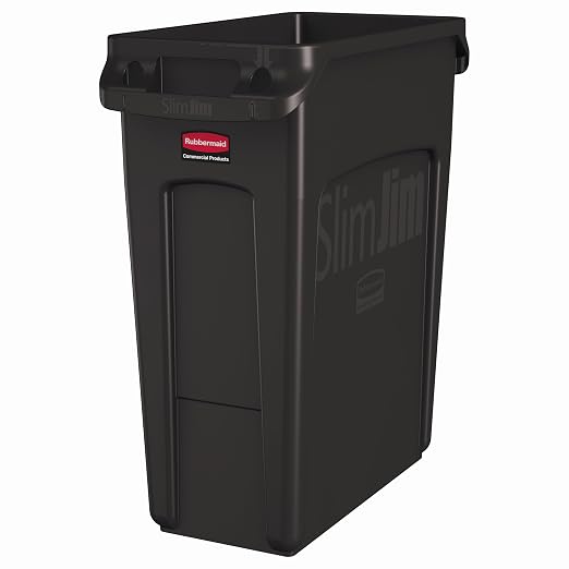 Rubbermaid Commercial Products Slim Jim Trash/Garbage Can with Venting Channels, 16-Gallon, Brown, for Kitchen/Office/Workspace