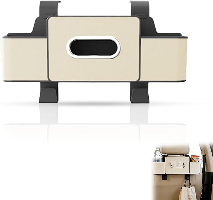 Car Organizers and Storage Box, Multifunctional Car Seat Back Storage Box with Tissue and Hook for Hold Phone Water Cup Handbag, Fits Most Vehicles (Beige,2PCS)