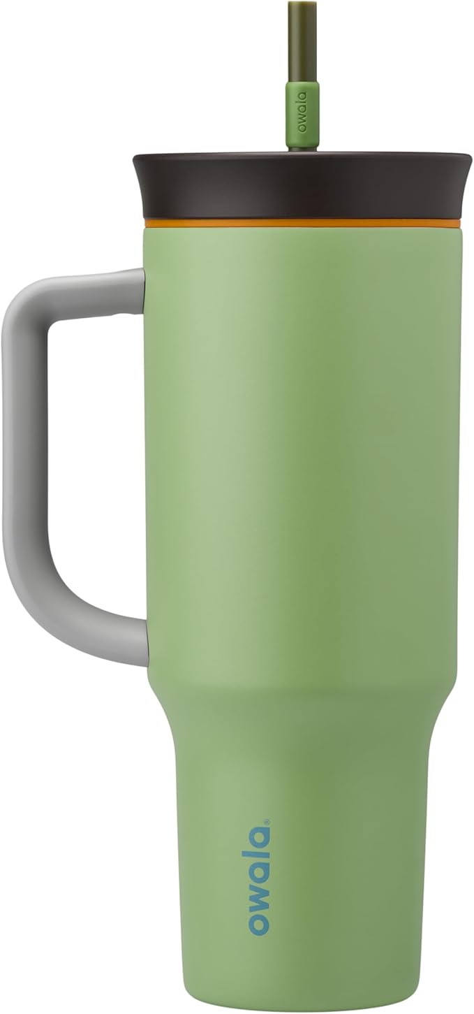 Owala 40oz Stainless Steel Insulated Travel Tumblers, Green & Blue, with Spill Resistant Lid, Straw, Carry Handle (Brave Adventures & The Great Blue)
