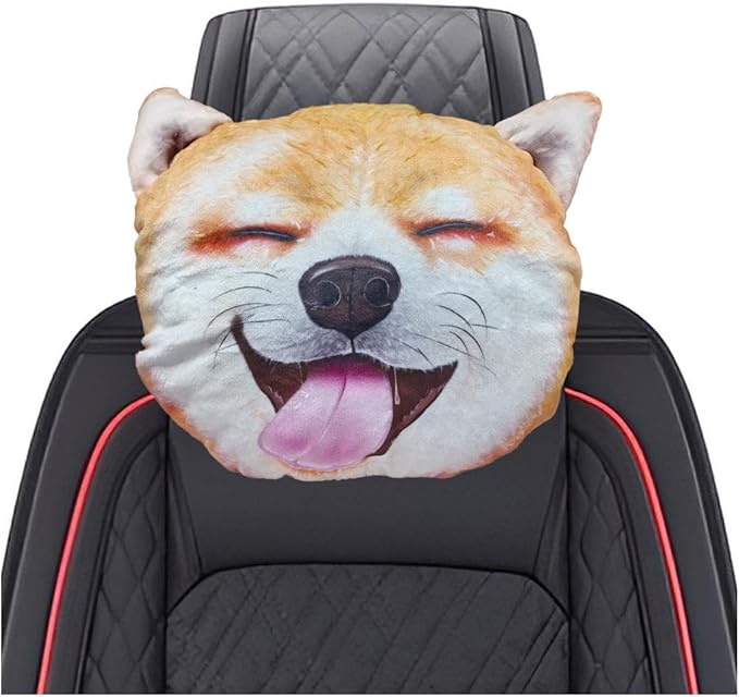 Cute Shiba Inu Dog Car Headrest Pillow- Memory Foam Car Neck Pillow Auto Seat Cushion of Headrests for Pain Pressure Relief- Cartoon Neck Support Cushion with Adjustable Strap for Most Cars(Shiba Inu)