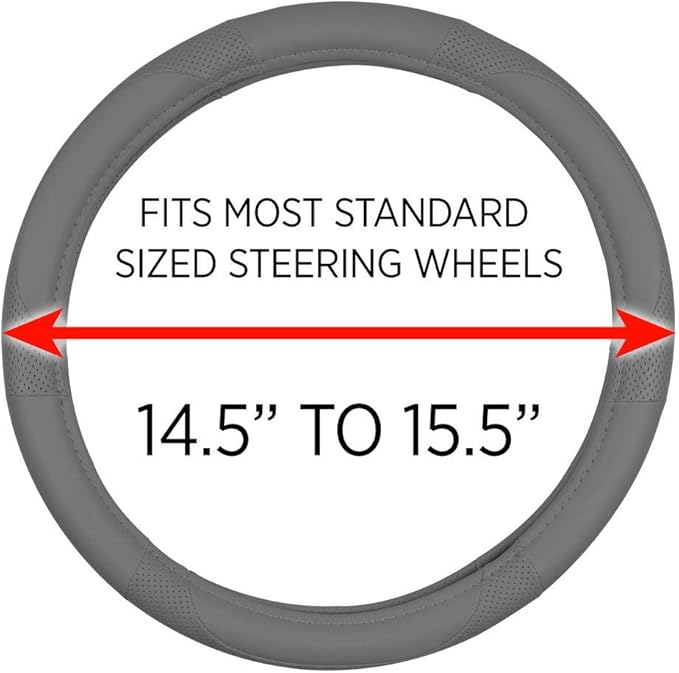 Motor Trend Perforated Microfiber Leather Steering Wheel Cover for Cars Trucks SUVs Vans, Sporty Racing Improved Grip Anti-Fatigue Ergonomic Design, Airbag Compatible - Fits Standard 15" Inch - Gray