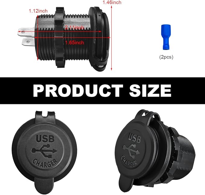4.2A Dual USB Charger Socket, Waterproof Power Outlet 12V/24V 2.1A & 2.1A Quick Charge Socket, USB Charger Socket with Cap for Car Golf Cart Mobile RV ATV Truck Marine Boat (Red)
