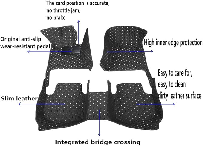 KaiLaiCarCustom Automotive Car Floor Mats for 99.99% Sedan SUV Sports Car Men Women Protection Full Coverage Pads Anti-Slip Leather Floor Lining (Black Diamond + Black Strip, D- Diamond + Strip)