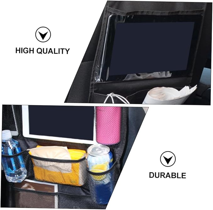 Car Seatback Storage Bag with Tablet Holder, Side Seat Organizer Pouch for, Sturdy Auto Hanging Pocket for Backseat Travel Essentials and Storage