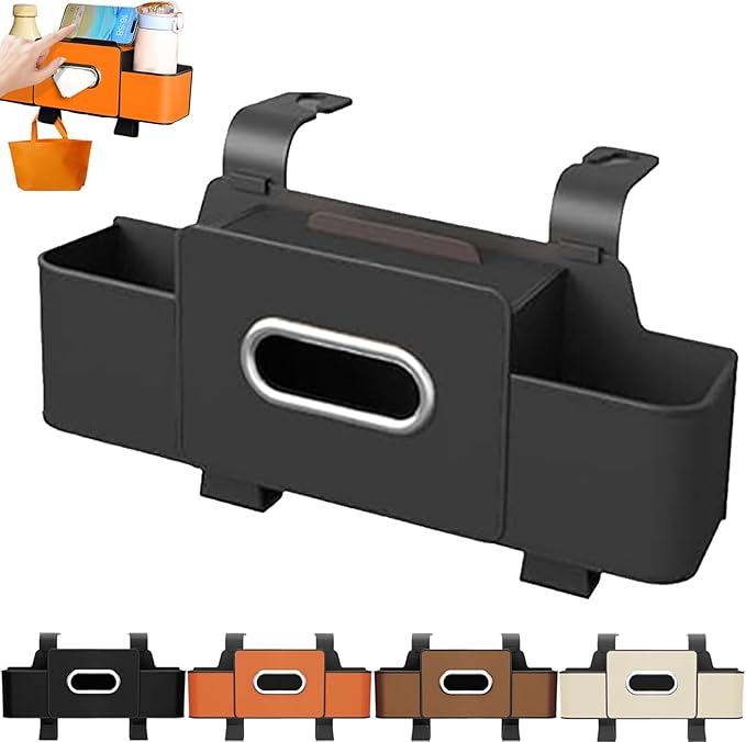 Car Organizers and Storage Box, Car Headrest Organizer Back Seat, Car Multifunctional Seat Back Waterproof Storage Bag, Car Seat Back Storage Box with 2 Cup Holders＆hooks (Black, 1pcs)