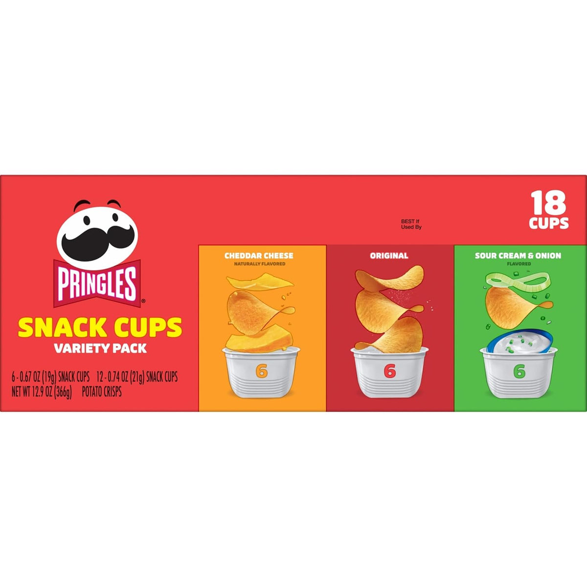 Pringles Potato Crisps Chips, Lunch Snacks, Snack Cups, Variety Pack, 12.9oz Box (18 Cups)