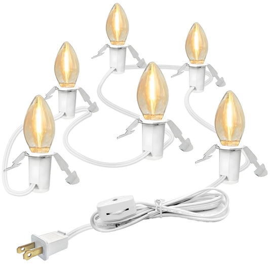 NEWKAZ 6-Bulb Light Cord for Christmas Village, C7 LED, White, Model e6fd2536-5358-445c-bfc8-082709979816