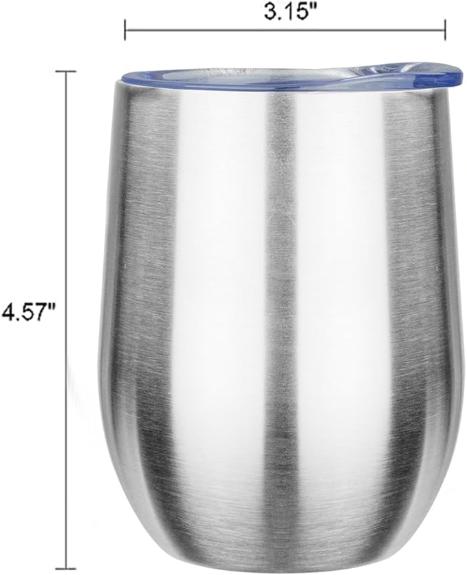 MEZMUT 12oz Insulated Wine Tumbler with Lid Double Wall Vacuum Stainless Steel Wine Glass Coffee Mug Insulated Tumbler Cup for Champaign, Cocktail, Beer (Silver,4 Pack)