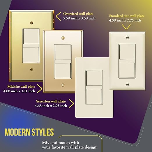ENERLITES Double Paddle Rocker Decorator Switch, Gloss Finish, Ground Terminal, Clamp-Type Wiring, Copper Wires Only, Single Pole, Residential/Commercial Grade, 15A 120-277VAC, 62834-LA, Light Almond