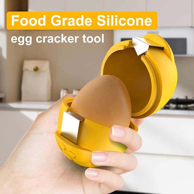 Egg Cracker, Silicone Egg Shell Opener, Cute Egg Shaped Design, Opens Eggs with Ease, A Little Happiness Boost for Your Kitchen (1, Yellow)