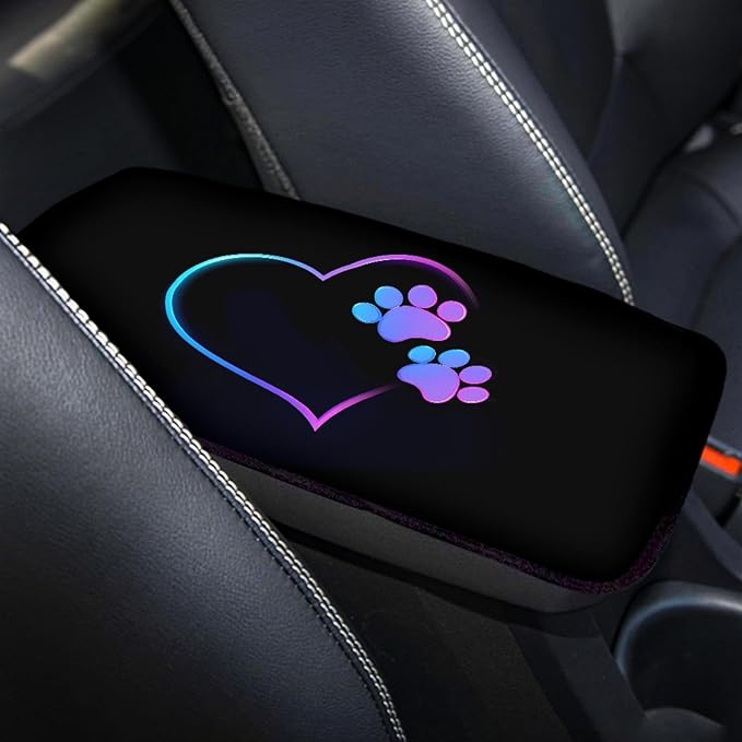 Mintutlipy Paw Hearts Print Automotive Center Console Cover Armrest Car Seat Box Soft Breathable Car Armrest Cushion for Pets Dog