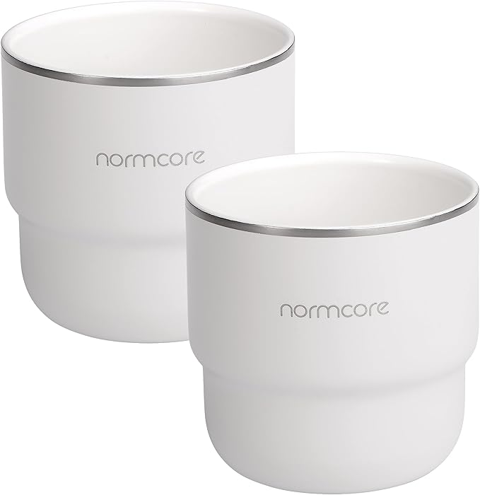 Normcore 2 Pack Espresso Coffee Cup Set, 7 oz Coffee Tumbler with Ceramic Coating, 210ml Double Wall Espresso Cup Mug For Cafe Mocha, Latte, Cappuccino, Tea, White