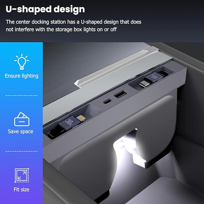 USB Charger Hub Compatible with Tesla Model 3 Highland 2024-2025/Model Y Juniper 2025 2026, 122W 4-Port Retractable Phone Charger Fast Charging Cables for Center Console