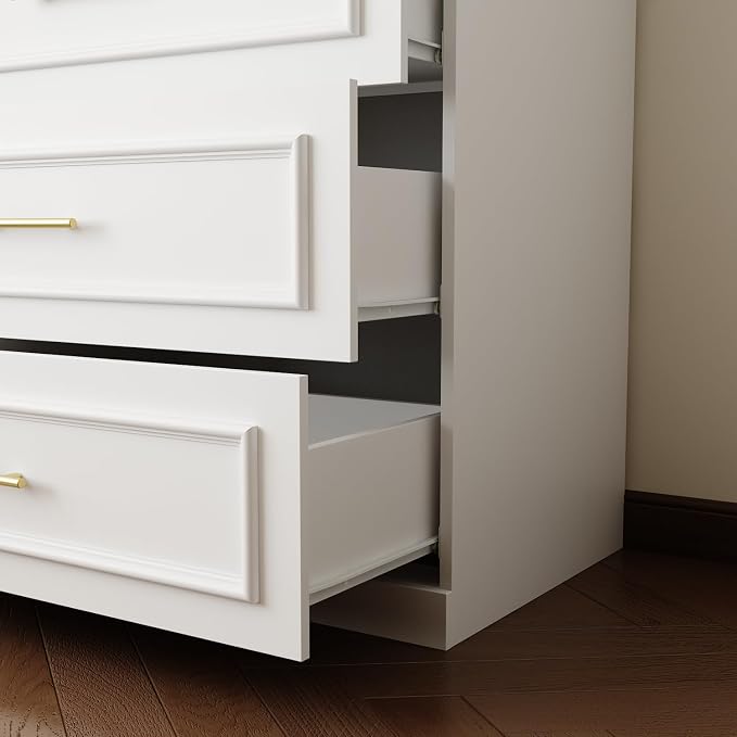FUFU&GAGA Wardrobe Closet with Glass Doors, 3 Drawers, Modern White Bedroom Armoire with Gold Handles, Modern Clothes Storage Cabinet with Shelf, Hanging Rod, 31.7”W x 19.3”D x 74.8”H