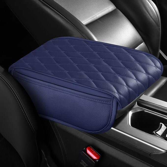 Universal Car Armrest Pad for Audi Q7 e-tron 2015-2024 Leather Armrest Box Center Console Cover Pad Waterproof Arm Rest Protector Decor Accessories,Blue01