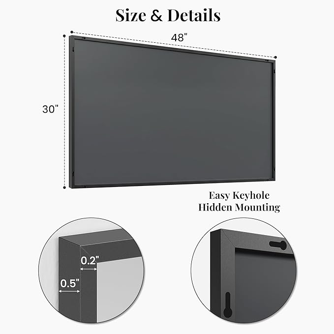48''x30'' Black Bathroom Mirror, Large Metal Framed Vanity Mirror for Wall, 30x48 Horizontal Mirror Over Sink, Modern Farmhouse, Flush Mount
