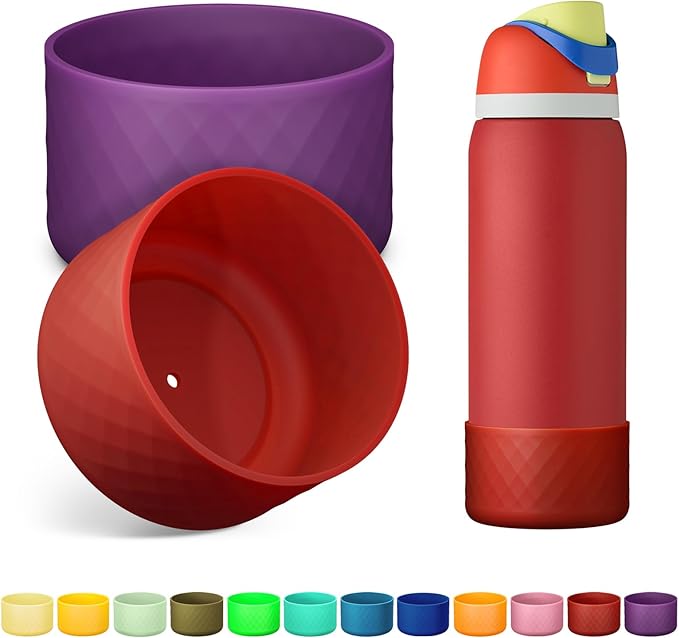 2PCS Silicone Water Bottle Boot for Owala 24oz 32oz 40oz, Anti-Slip Protective Sleeve Bottom Bumper Protector for FreeSip, Twist, and Flip Stainless Steel Water Bottles