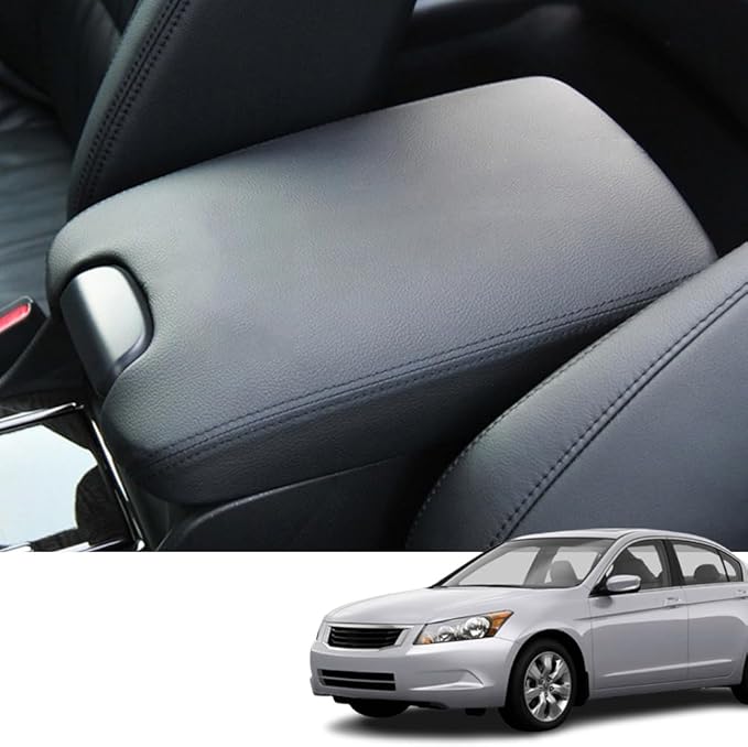 Custom Interior Accessories for Honda Accord 2008 2009 2010 2011 2012 PU Leather Center Console Armrest Box Cover Armrest Cushion Central Armrest Protector Pad(Black with Black Stitching)
