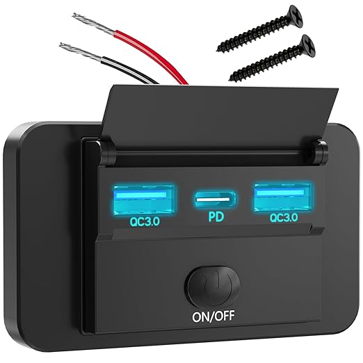 72W 12V USB Outlet, VANONE 12 Volt USB Charging Port, 36W PD USB C and Dual 18W QC3.0 USB Ports Charger Socket Wall Mount, Accessories for Car Boat Marine Motorcycle Campers RV Truck Golf Cart, etc