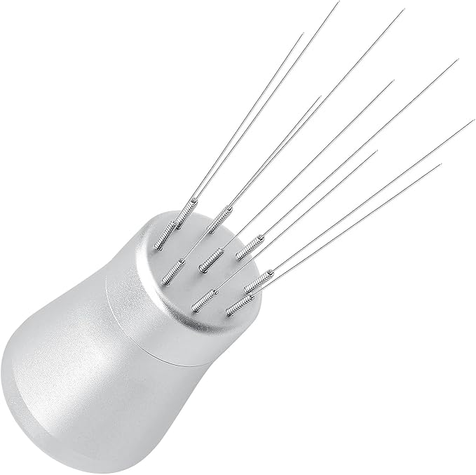 Normcore WDT Distribution Tool, 9 Prong 0.23mm Needle Espresso Stirrer with 16 Extra Needles, Weiss Distribution Technique, Anodized Aluminum Handle, Silver