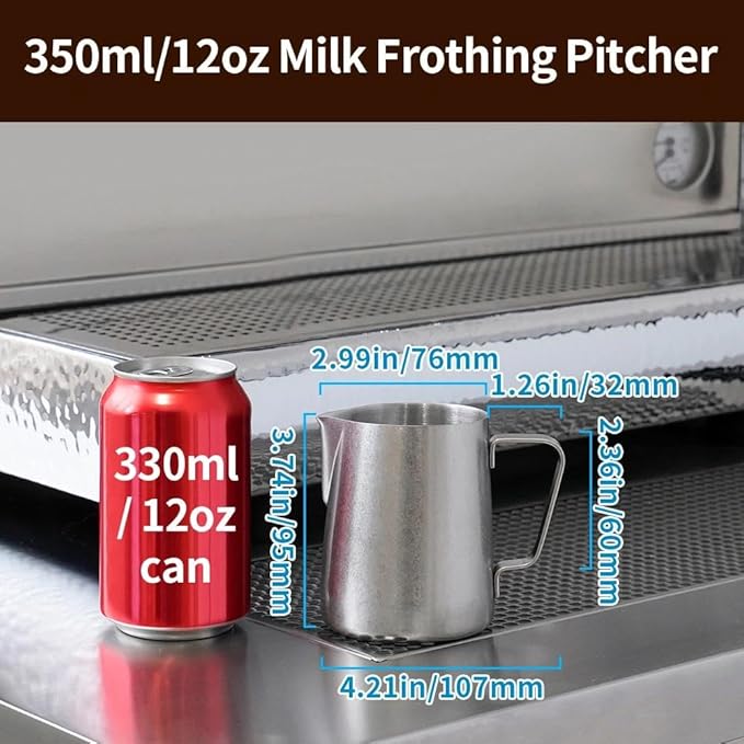 watchget Stainless Steel Milk Frothing Pitcher 12oz/350ml - Espresso Steaming Pitcher for Cappuccino, Latte Art, Coffee Machine Accessories Milk Jug Coffee Frother Cup, Matte Vintage