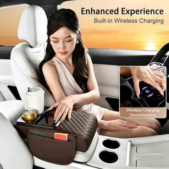 Armrest Cover for Car for Tesla Model X 2016-2026, 4 in 1 Storage Box Pad with Cup Holders, Center Console Cover Cushion Heightening Pad,C