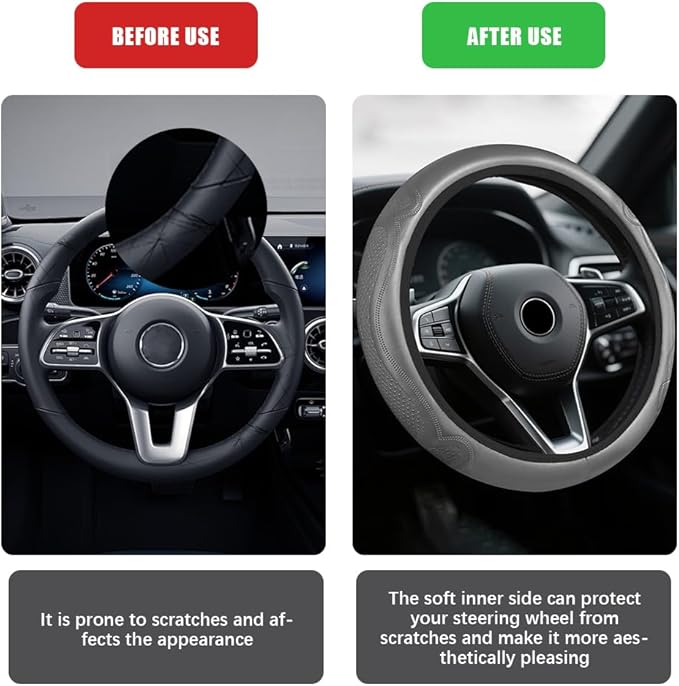 Car Steering Wheel Cover, Steering Wheel Accessories, Breathable Microfiber Leather Auto Wheels Protector, Universal 15 Inch Anti-Slip Protector Car Accessories for SUV Sedan Truck (Gray)