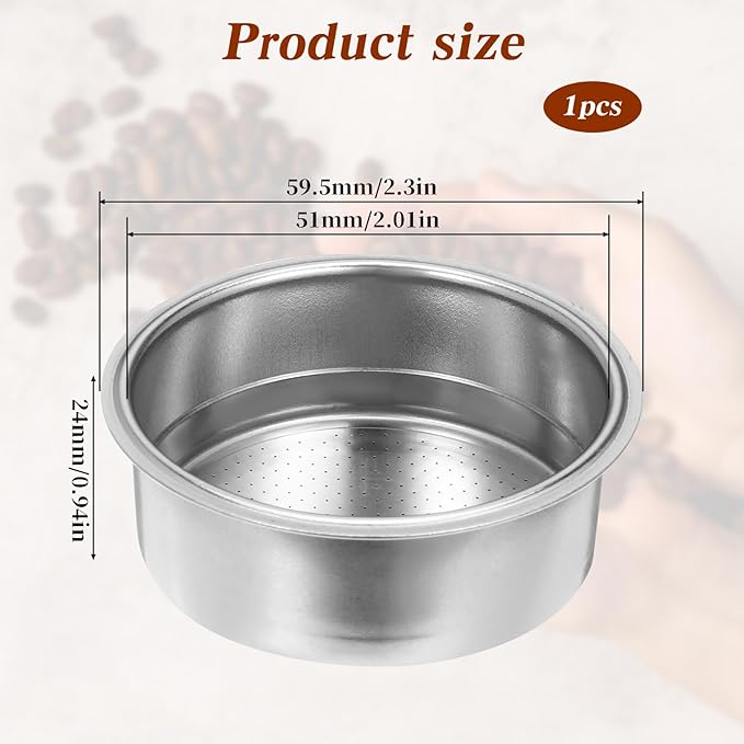 Stainless Steel Coffee Filter, 51mm Pressurized Espresso Filter Basket for Portafilter Machines Espresso Machine Parts Coffee Filters Screen(2 Cups Capacity)