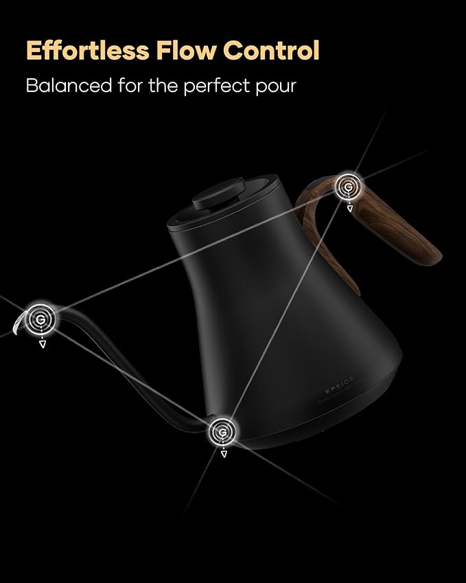Cocinare Barista Collection Gooseneck Electric Kettle, ±1℉ Precise Temperature Control for Pour-Over Coffee & Tea, Quick Heating 1500W, Stainless Steel Interior, 0.9L (Obsidian Black)