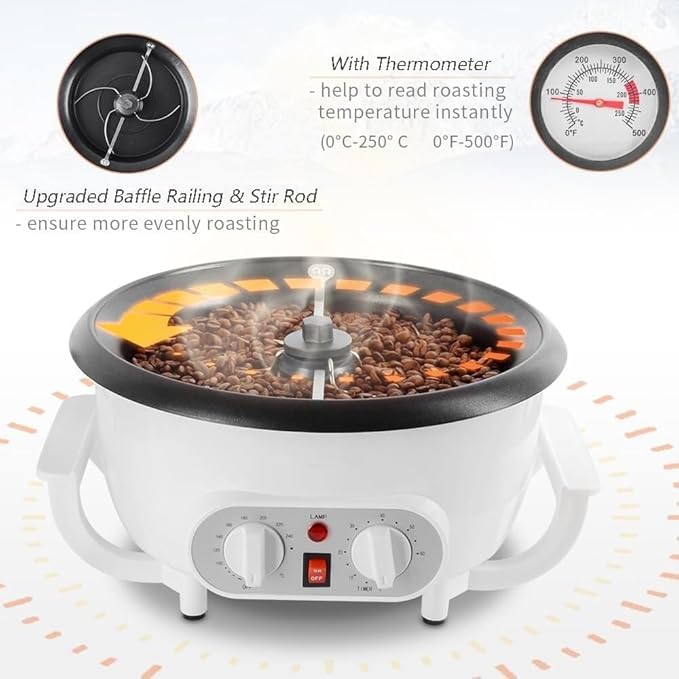 750g Coffee Roaster Machine for Home Use,1200W Non-stick Pan Multifunctional Electric Coffee Bean Roaster,Thermometer+Timer+Temperature Adjustment,Upgraded Cross Stirring Rod,for Peanut Nuts(220V)