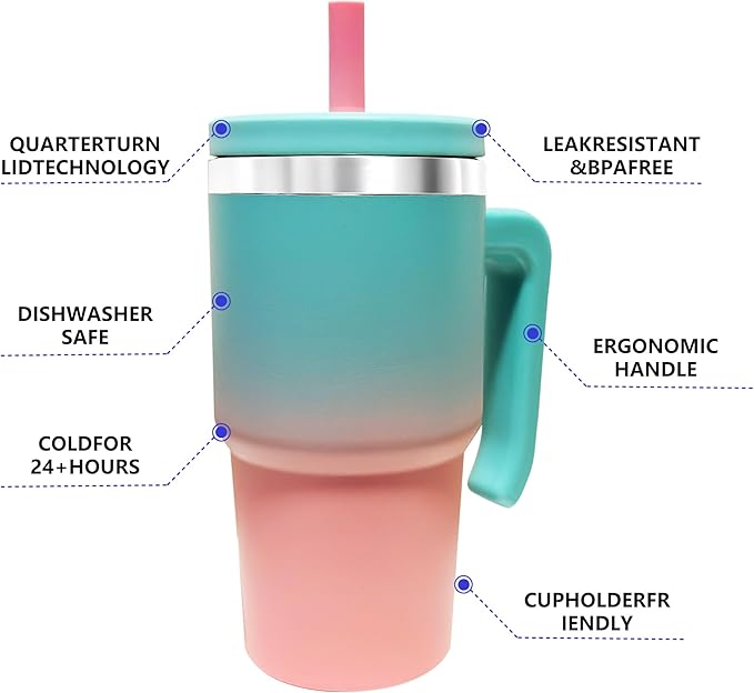 20-OZ Insulated Water Bottle,Insulated Stainless Steel Tumbler,Reusable Cold Drink Thermos,BPA-Free, Double-Wall Stainless Steel Water Bottle (Pink Blue Gradient, 20, Fluid Ounces)
