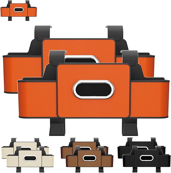 Upgraded Car Organizers and Storage Box, 1/2PCS Multifunctional Headrest Backseat Organizer with 2 Cup Holders, Tissue Box and Hooks, Smart Over-Seat Car Organizer for Most Vehicles (Orange*2)