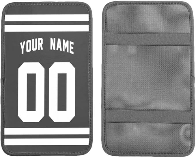 Custom Car Armrest Cover,Add Personalized Name and Number As Gifts for Loyal Football Fans,American Football Auto Center Console Pad Car handrail Box Cushion,Fit for Most Car Seat Box Cover Protector