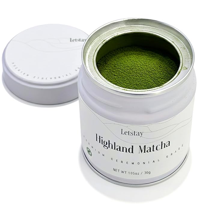Letstay Matcha, Matcha Powder Ceremonial Grade Highland Matcha Tea Organic Matcha Green Tea - Premium 1st Harvest - Zero Sugar, Halal Certified & SGS Certified & FSSC 22000, 30g (1.06oz) Tin