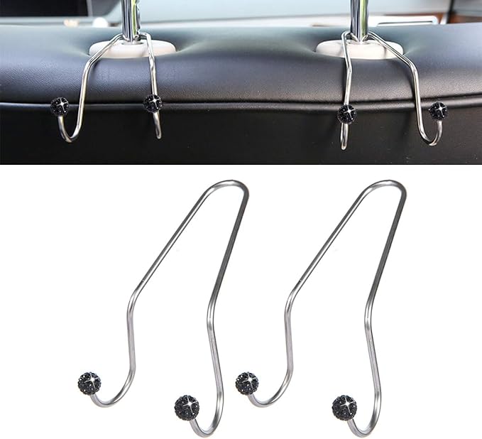 Bling Car Seat Hooks, Rhinestone Universal Organizer Hooks Car Headrest Hangers Hooks, Bag Organizers Rack and Hanger, Strong and Durable Auto Backseat Storage Hooks (A-Black)