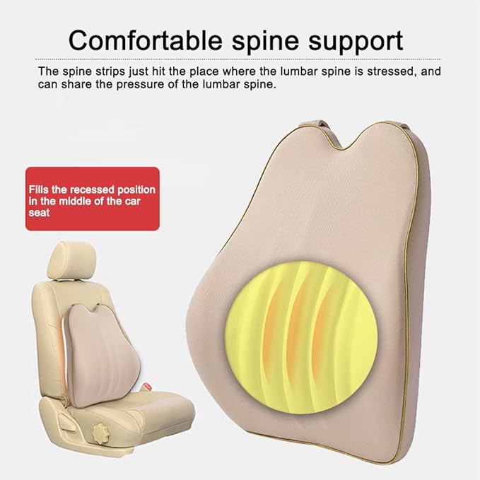 Car Lumbar Support Back Cushion Memory Foam Universal Fit Major Car Seat with Back Pain Relief for Car Office Home 1PCS Beige