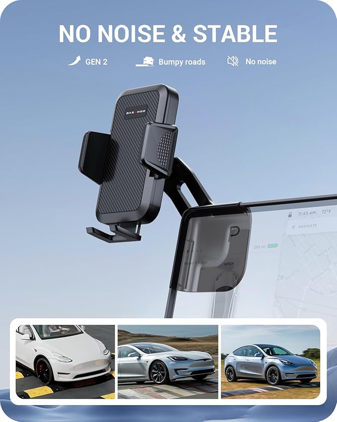 BASENOR 2025 2026 Tesla Model Y 3 Phone Mount Holder Strong Adhesion 360° Adjustable Cell Phone Holder Stand Tesla Model Y Juniper Tesla Model 3 Highland Interior Accessories Fit for iPhone & Android