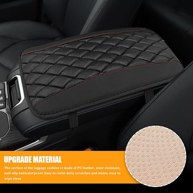 Car Center Console Cover, Leather Waterproof Armrest Seat Box Cushion Pad, Universal Decor Protector Mat, Comfortable Car Decor Accessories Fit for Most Cars, Vehicles, SUVs (Black)