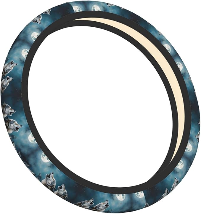 Wolves Howling?Moon Neoprene Steering Wheel Covers Women Men Car Accessories, Universal 15 Inch Fit Auto, Suvs, Truck