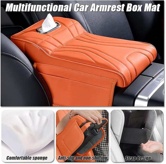 Car Armrest Cushion for Jeep Grand Cherokee L 2024 2023 2022, Car Middle Center Console Cover with Storage Bags and Tissue Box, Auto Interior Armrest Protector Pad,B Beige