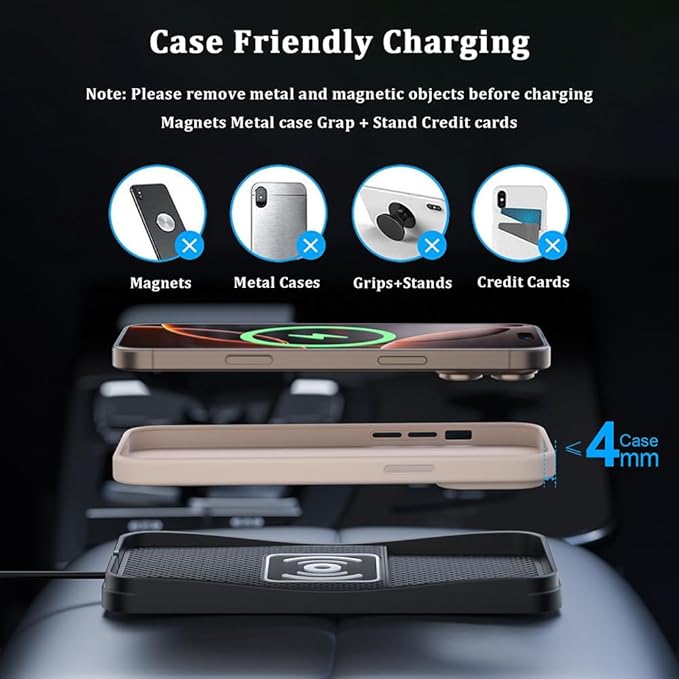 Car Wireless Charger Pad for BMW M3 E30 E36 E46 E92 E93, Type-C/USB 20W Fast Wireless Car Charger Pad Non-Slip Cordless Charging Mat,A-30cm Cable Type-C Plug