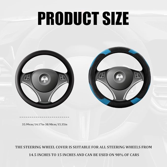 Car Steering Wheel Cover, Steering Wheel Cover Protector, 15 Inch Carbon Fiber Microfiber Leather Elastic Steering Wheel Protector, Car Steering Wheel Accessories for Vehicles (Black Blue)