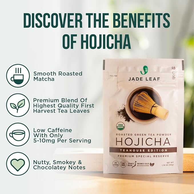Jade Leaf Matcha Organic Japanese Hojicha Powder, Roasted Matcha Green Tea Powder - Teahouse Edition - Authentic Japanese Origin (1.76 Ounce Pouch)
