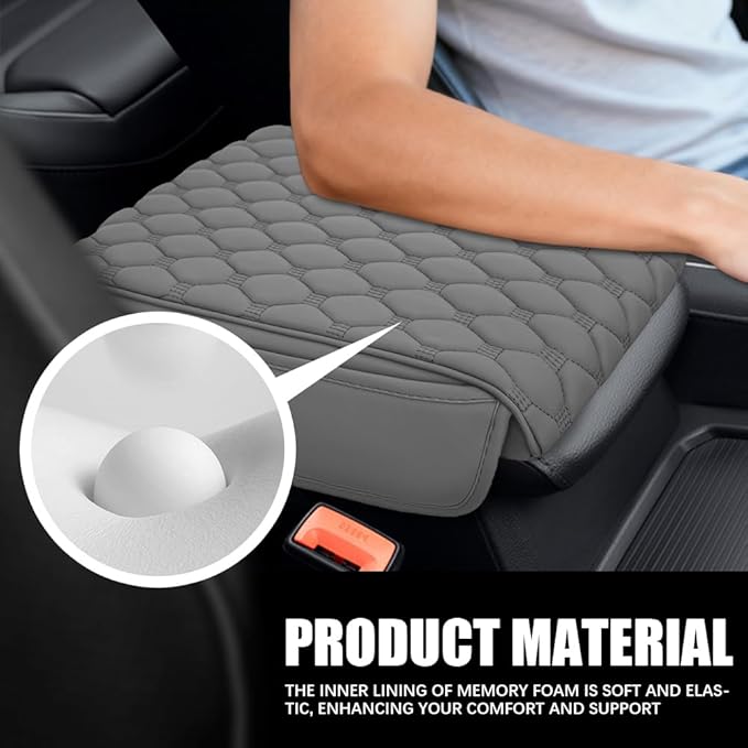 Upgraded Car Center Console Cover, Armrest Cover for Car, Waterproof Leather Auto Armrest Cover Protector with 2 Pocket, Comfortable Arm Rest Box Cushion Pad for Vehicles, Trucks (Grey)