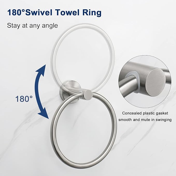 NearMoon Bath Towel Ring, Bathroom Hardware Accessories-Thicken Stainless Steel Hand Towel Holder for Bathroom, Modern Round Towel Hanger Wall Mounted (Brushed Nickel, 4 Pack)