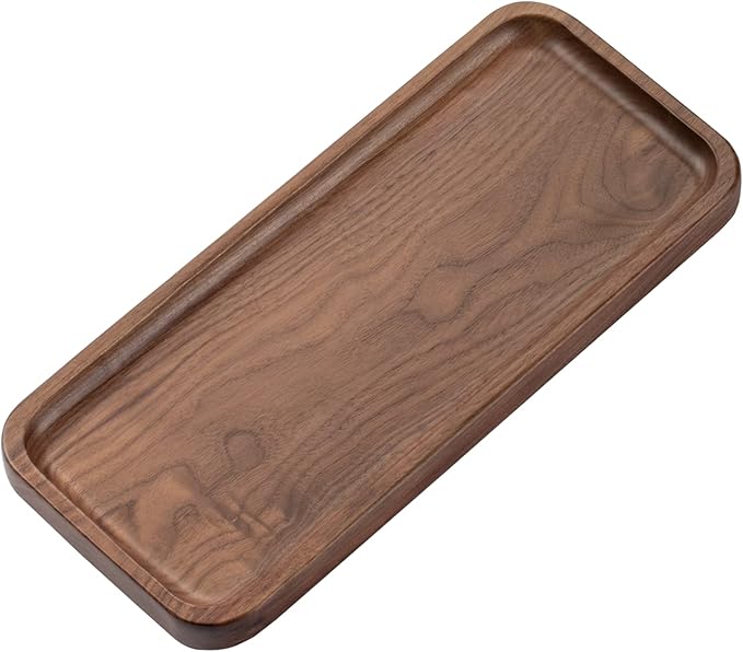 Muso Walnut Serving Tray - Solid Wood Small Rectangle Platter for Bathroom, Dinner, Tea, Coffee (11.8 x 5 in)