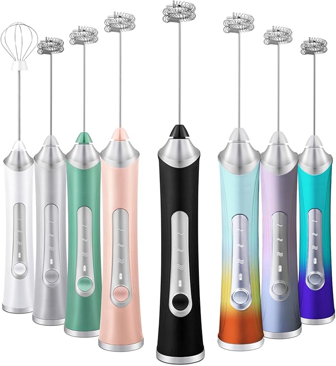 Rechargeable Milk Frother Handheld For Coffee,3 Speeds Frother Wand With Stand, Batidora De Mano Electrica,Coffee Frother With 2 Heads,Drink Mixer Electric Handheld,Kitchen Essentials (Pink 1)