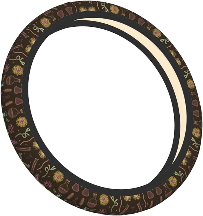 Science Laboratory Microbes Pattern Car Steering Wheel Cover, 15 Inch Steering Wheel Cover Stylish Decor for Most Cars